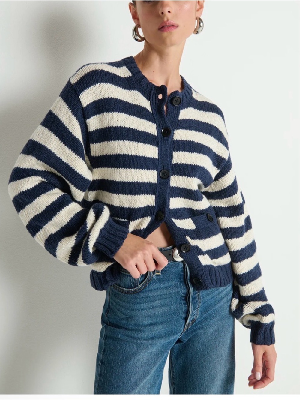 Anthropologie Nation Los Angeles Tessa Marine stripe cotton Cardigan XL